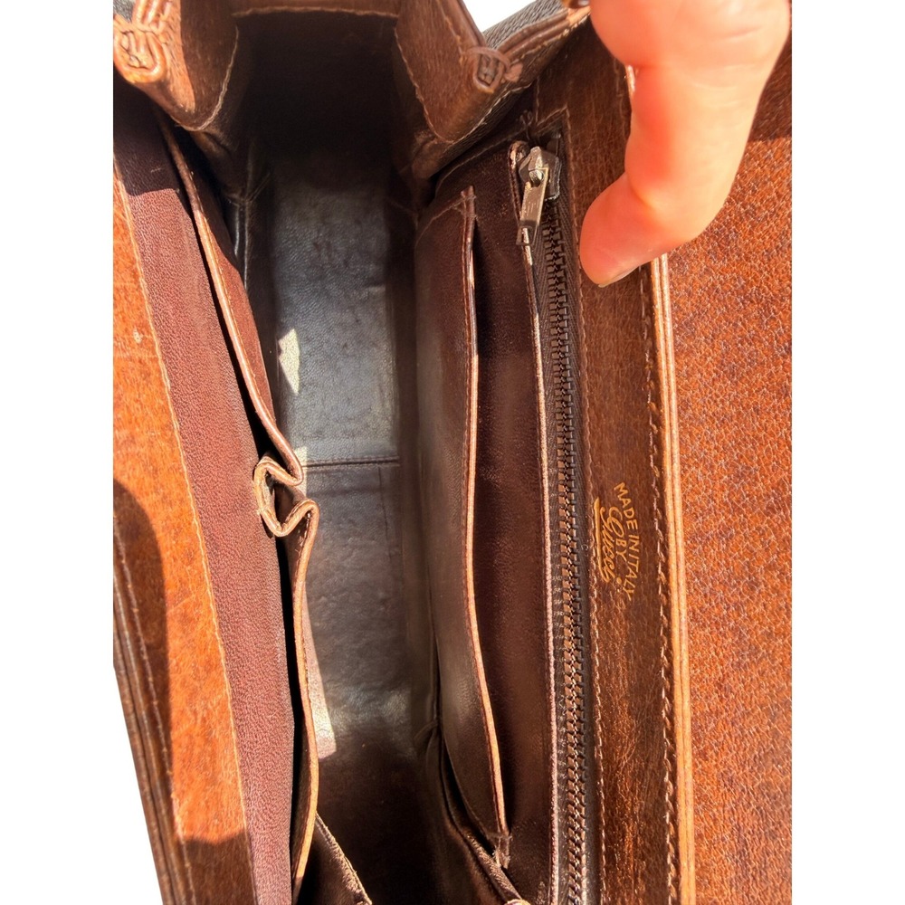 Vintage Gucci 1970s Brown Leather Mini Bag Bamboo Precursor Crossbody Purse - Picture 10 of 11